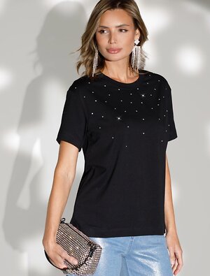 VILATTE Футболка 567125 D49.124 черный_стразы
