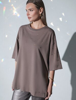 VILATTE Футболка 567127 D49.125 кофе_стразы