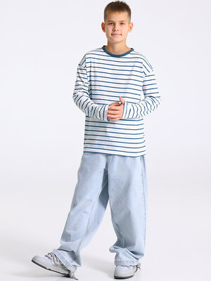 Апрель Лонгслив 568197 1ПДЛД4897001н полоска белый+синий+темно-голубой