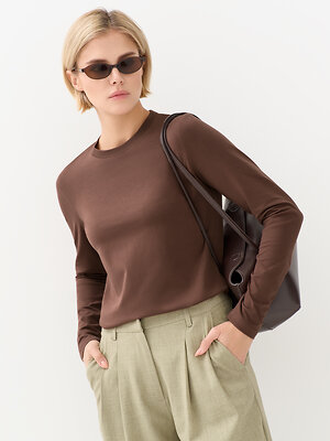 Omsa Лонгслив 569192 OmT_D1631 Лонгслив женский прямого кроя, CO+EL Cioccolata (Коричневый)