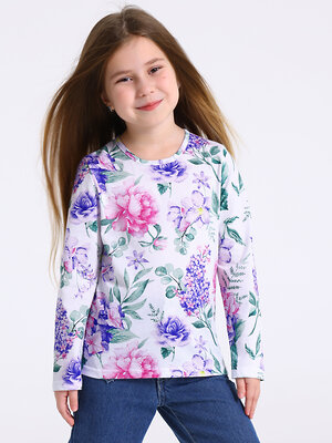 Апрель Лонгслив 569736 1ДДЛД3568001н гортензия и сирень на белом