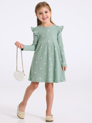 Апрель Платье 569757 1ДПД4966223н белые сердечки на серо-зеленом