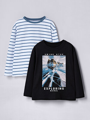 Апрель Лонгслив 569823 2ПДЛД5865001н черный+полоска белый+синий