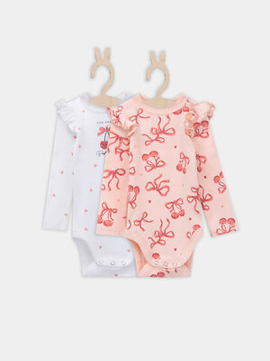 MARK FORMELLE Боди детское 570335 13017-2 сердечки на белоснежном +бантики на персике