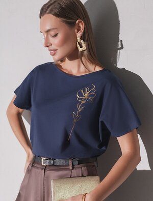 VILATTE Футболка 572817 D49.133 т.синий_цветок