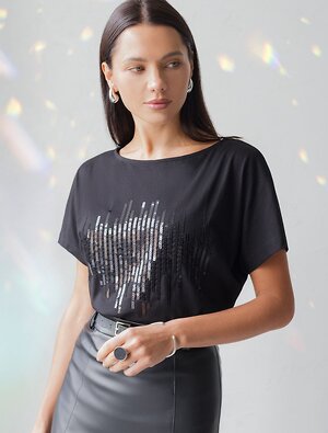 VILATTE Футболка 572821 D49.133 черный_stripes