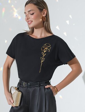 VILATTE Футболка 572822 D49.133 черный_цветок