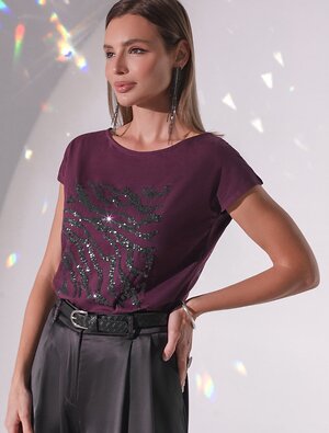 VILATTE Футболка 572827 D49.134 бургунди_зебра