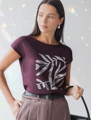 VILATTE Футболка 572829 D49.134 бургунди_листики