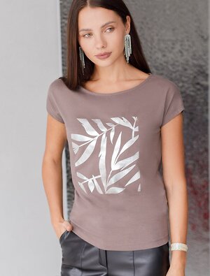 VILATTE Футболка 572831 D49.134 кофейный_листики