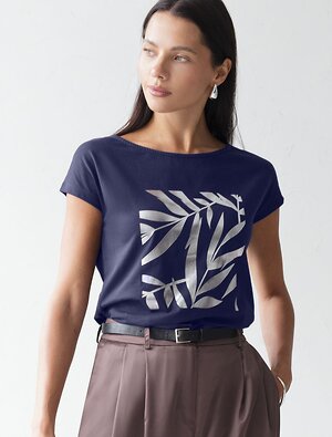 VILATTE Футболка 572833 D49.134 т.синий_листики