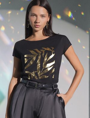 VILATTE Футболка 572839 D49.134 черный_листики