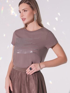 VILATTE Футболка 572858 D49.135 кофейный_shiny stripes
