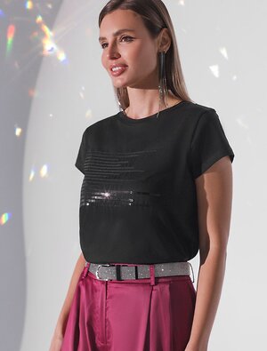 VILATTE Футболка 572866 D49.135 черный_shiny stripes