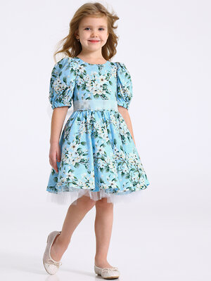 Апрель Платье 573608 1ДПК4929001нс яблоневый цвет на светло-голубом+сливки