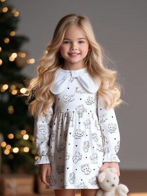 Апрель Платье 573625 1ДПД4955001н котята с сердечками на белом+белый