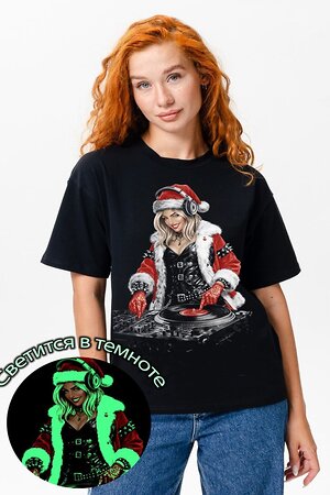 Натали Футболка 574377 8587 черный+снегурочка