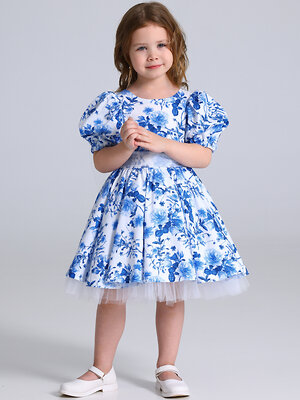 Апрель Платье 574768 1ДПК4929001нс розы гжель на белом+белый