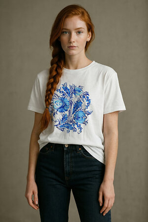 Натали Футболка 575854 8589 белый+гжель
