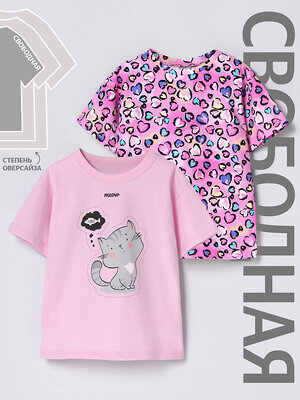 Апрель Футболка 576690 2ДДФК5839001н светло-розовый+сердечки леопард на розовом / Мечты о рыбе