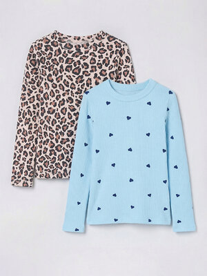Апрель Лонгслив 577533 2ДДЛД5876223н коричневый леопард на бежевом+темно-синие сердечки на голубом