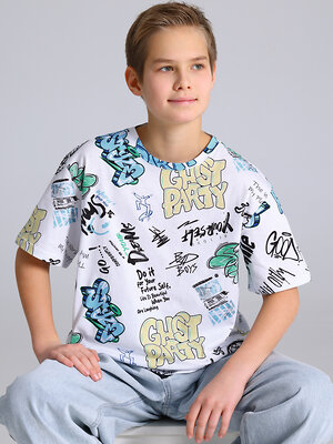 Апрель Футболка 577565 1ПДФК5029001н голубые граффити на белом