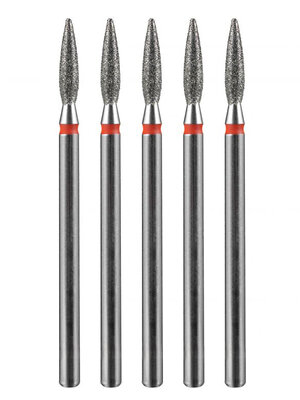 MANITA Фреза алмазная пламя острое удлиненное для аппаратного маникюра 856.104.243.100.023 ФАП-2.3-10М, красная насечка, ø 2,3 мм, 5 шт. 577582 28343 