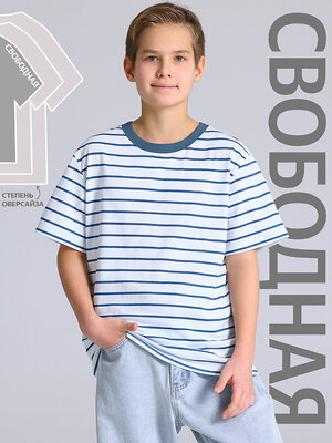 Апрель Футболка 577610 1ПДФК4332001н полоска белый+синий
