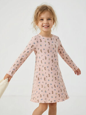 Апрель Платье 580404 1ДПД5064223н зайки с цветами на персиковом
