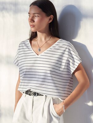 VILATTE Футболка 580907 D49.100 белый-синий