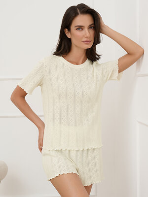 Omsa Пижама 582072 OmD 0260D POINTELLE Пижама женская (Футболка+Шорты с гульфиком), СО Avorio (Молочный)