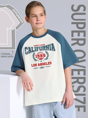 Апрель Футболка 582286 1ПДФК4975001 сливки+темно-голубой