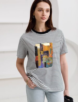 VILATTE Футболка 583414 D49.145 белый-черный_абстракция