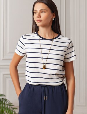 VILATTE Футболка 583441 D49.155 белый-т.синий