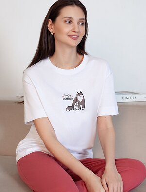 VILATTE Футболка 583451 D49.158 белый_коты