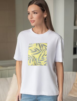 VILATTE Футболка 583452 D49.158 белый_листья