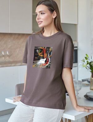 VILATTE Футболка 583454 D49.158 кофе_арт_котик