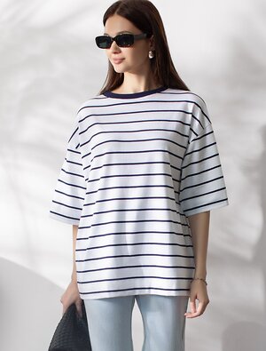 VILATTE Футболка 583468 D49.162 белый-синий