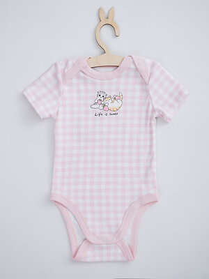 MARK FORMELLE Боди детское 586622 13015-2 розовая клетка на белом +клубничка на белом