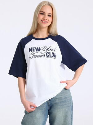 Апрель Футболка 587579 1ЖДФК5037001 белый+темно-синий