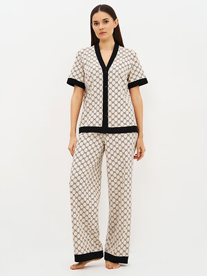 Omsa Пижама 588816 OmD 0244D ALTA MODA Пижама принт. жен. (Рубашка кор.рукав+Брюки прямые), CO Beige (Бежевый)