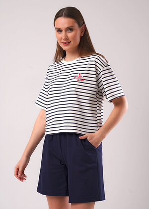 CLEVER Футболка 592428 LF26-1234/3 молочный/т.синий