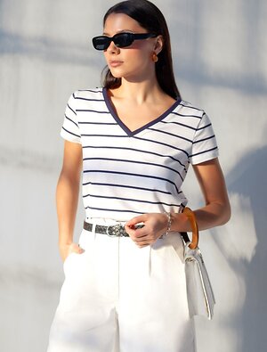 VILATTE Футболка 592985 D49.156 белый-т.синий