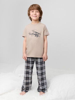 CROCKID Пижама 599941 К 1599 темно-бежевый, клетка таттерсолл