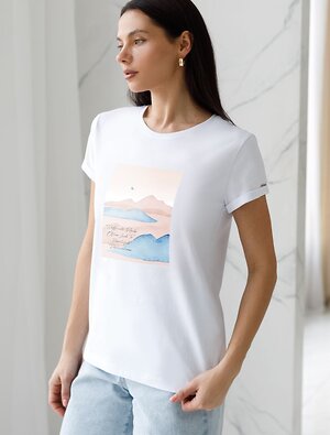 VILATTE Футболка 600437 D49.097 белый_пейзаж