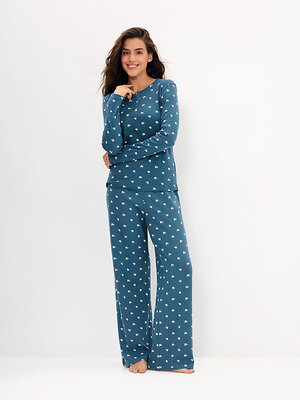 Omsa Пижама 608722 OmD 0244D POINTELLE PRINT AW26 Пижама жен. (Лонгслив+Брюки), СО Navy (Синий)