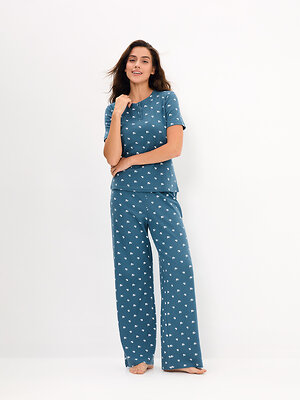 Omsa Пижама 608723 OmD 0250D POINTELLE PRINT AW26 Пижама жен. (Футболка+Брюки), СО Navy (Синий)