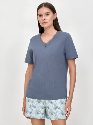 Omsa Пижама 608732 OmD 0235D PRATO Пижама жен. (Футболка + Шорты), СО Jeans/Tiffany (Синий)