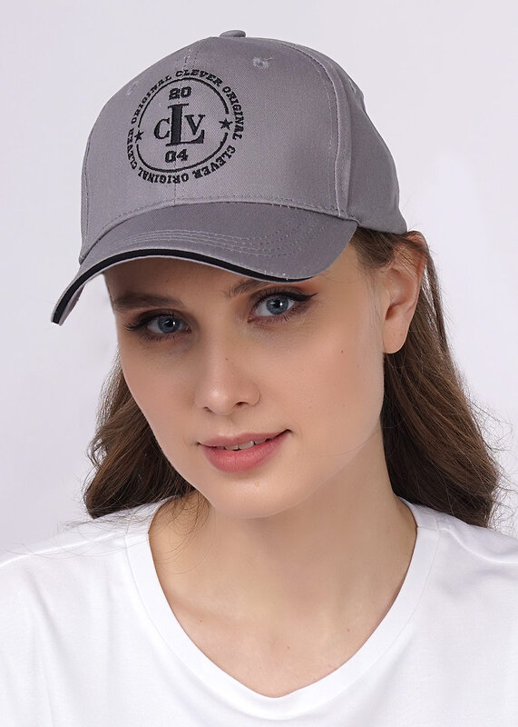 CLEVER Кепка 263477 13 кант CLV х/б серый/чёрный