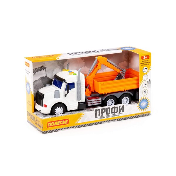 Полесье "Профи", автомобиль бортовой с ковшом инерционный (со светом и звуком) (оранжевый) (в коробке) 323247 96128 